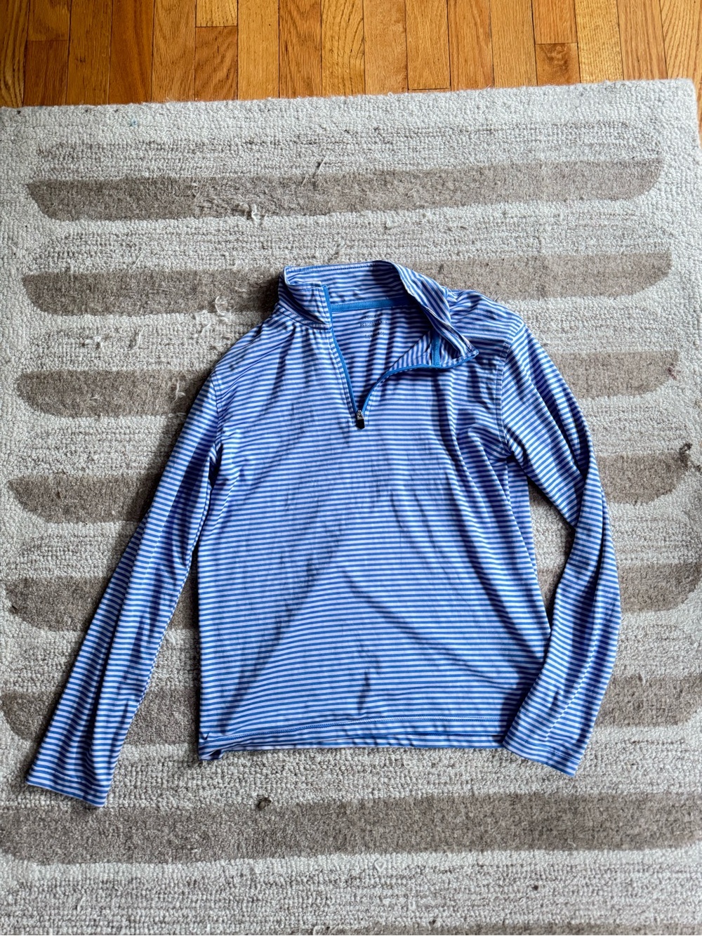 Crewcuts Blue and White Striped Quarter-Zip Long Sleeve Shirt